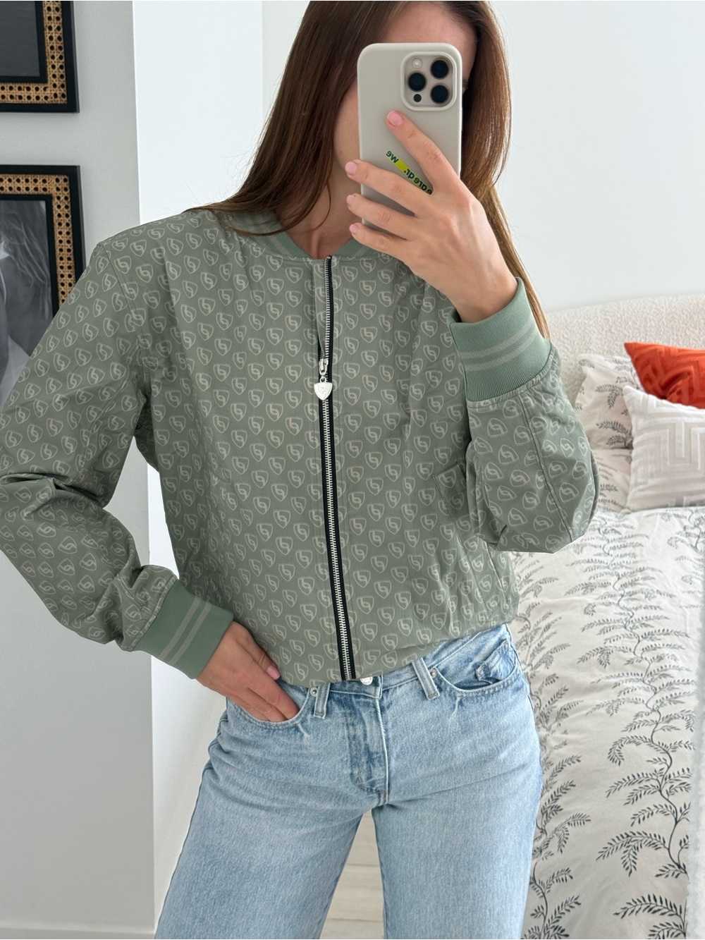 Porsche Design Sage Green Monogram Cropped Bomber